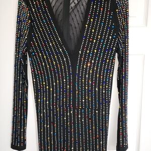 New YEAR Sexy Black Multicolor RHINESTONE Jumpsuit